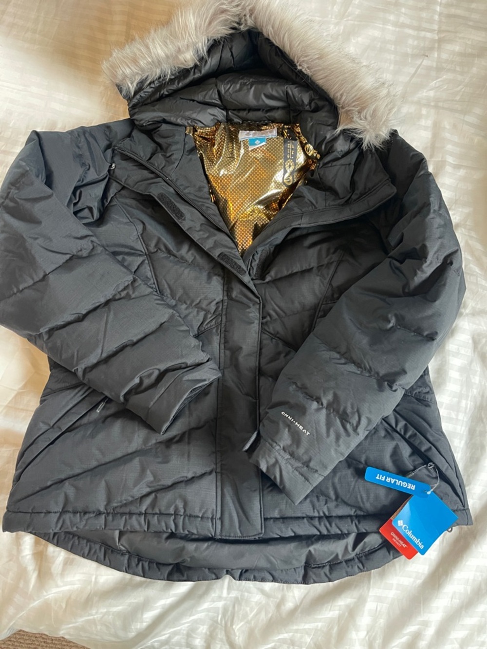Columbia Women's Black Puffer Jacket with Faux Fur Trim Hood